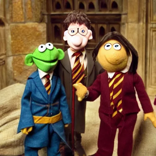 Prompt: A still of Harry Potter as a muppet, realistic photo
