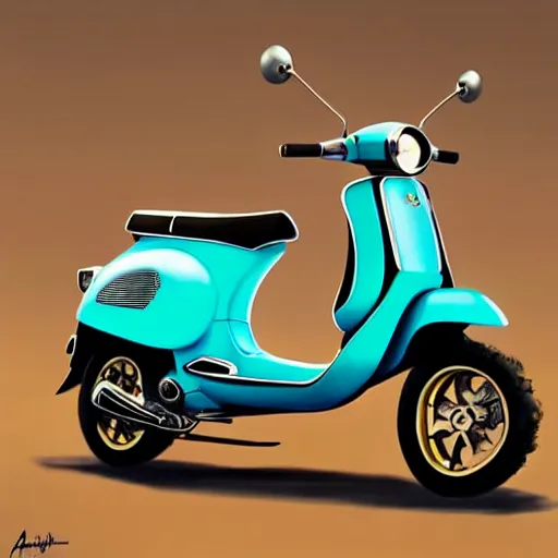 Image similar to a turquoise vespa moped, ultra realistic, concept art, intricate details, highly detailed, photorealistic, octane render, 8 k, unreal engine. art by artgerm and greg rutkowski