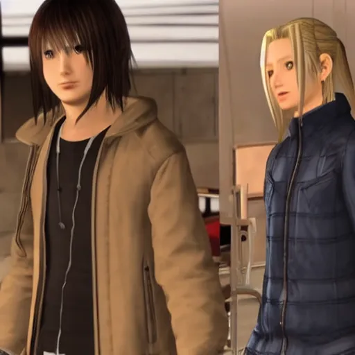 Prompt: a still of from the movie lost in translation crossover with the game final fantasy viii