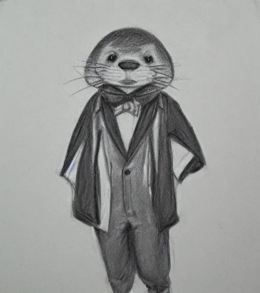 Image similar to master furry artist pastel pencil drawing full body portrait character study of the anthro male anthropomorphic otter fursona animal person wearing royal robes