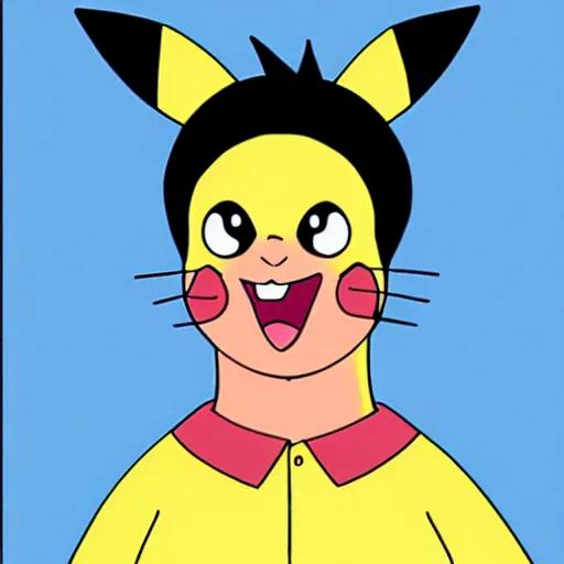 Prompt: pikachu in bobs burgers art style