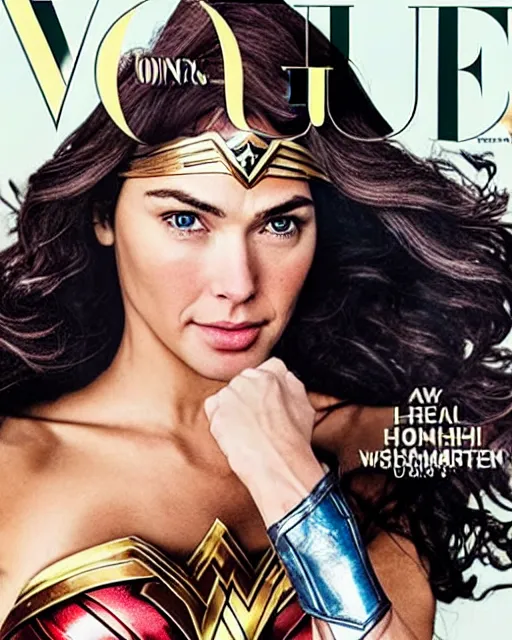 Image similar to Wonder Woman with Chris Hemsworth face, Vogue cover photo