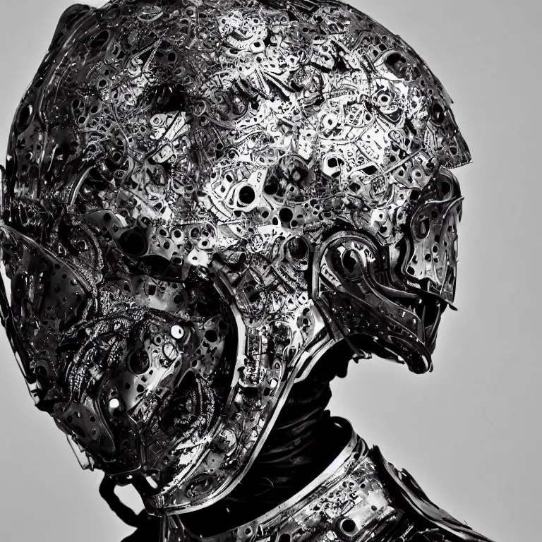 Prompt: face portrait avantgarde fashion spinal biomechanical exoskeleton armor helmet masked people from future tokyo fashion photography, artistic photography, beautiful hypebeast 8K intricate detailed fashion promo