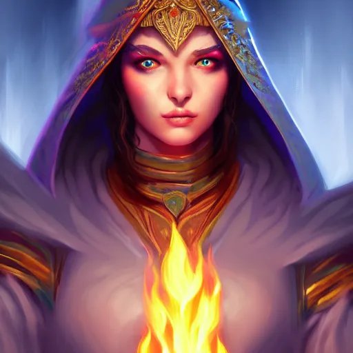 Prompt: teen priestess _ female _ fantasy _ flames _ frost _ dramatic _ intricate _ elegant _ highly _ detailed _ digital _ painting _ artstation _ concept _ art _ smooth _ sharp