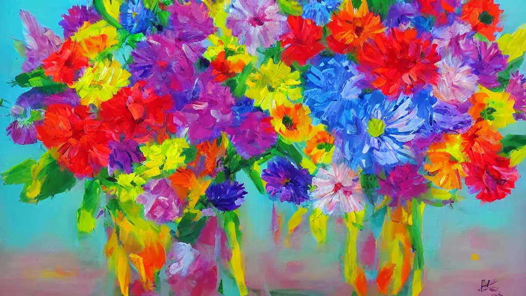 Image similar to a bouquet of colorful flower acrylic artwork