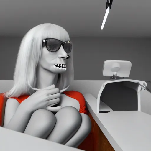 Prompt: going to the dentist, in the style of grand chamaco and pedro conti and stanley kubrick, inspired by die antwoord, photorealistic, epic, super technical, 3 d render