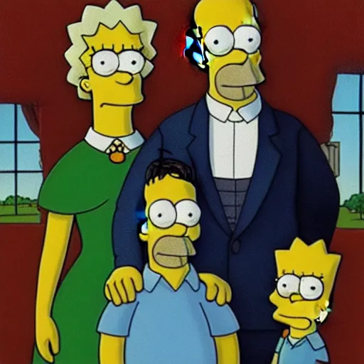 Prompt: the simpsons in the style of American Gothic, detailed painting