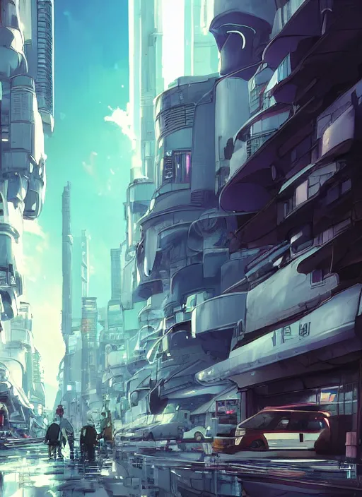 Prompt: alien invasion at a futuristic city street by makoto shinkai