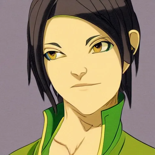 Image similar to toph beifong glow - up, art nouveau, green, yellow, gold, realistic eyes