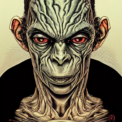 Image similar to portrait of gollum, symmetrical, by yoichi hatakenaka, masamune shirow, josan gonzales and dan mumford, ayami kojima, takato yamamoto, barclay shaw, karol bak, yukito kishiro