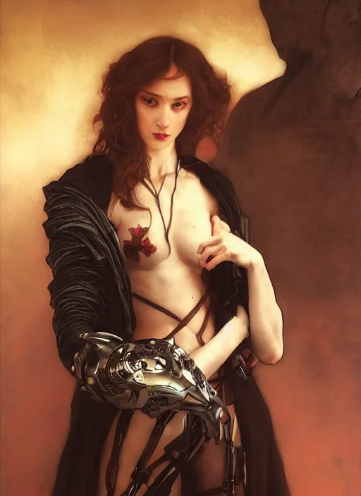 Image similar to portrait demon half human, elegant, wearing a bomber jacket, armor, hyper realistic, whitehorns, extremely detailed, dnd character art portrait, fantasy art,, dramatic lighting, vivid colors, artstation, by edgar maxence and caravaggio and michael whelan and delacroix, lois van baarle and bouguereau