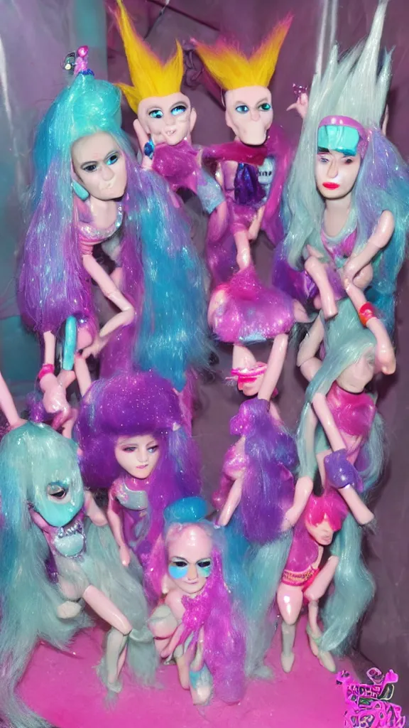 Image similar to popworld 3 d y 2 k troll dolls and sparkles, seapunk