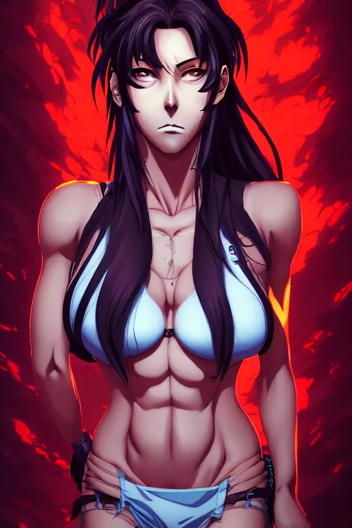 Image similar to a portrait of revy from black lagoon manga, symmetrical eyes, symmetrical face, art by lois van baarle and loish and ross tran and rossdraws and sam yang and samdoesarts and artgerm, digital art, highly detailed, intricate, sharp focus, trending on artstation hq, deviantart, unreal engine 5, 4 k uhd image