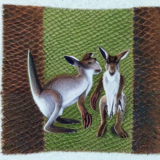 Prompt: kangaroos with fish scales