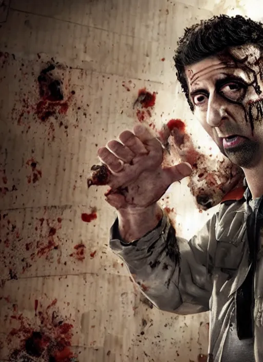 Prompt: david schwimmer becomes a zombie, face enhance, realistic, shaun of the dead, izombie, ultra detailed, octane render, lovecraftian, horror, dead space, the walking dead