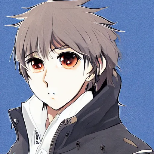 Image similar to key anime visual portrait of an anthropomorphic anthro wolf fursona, in a jacket, with handsome eyes, official modern anime art