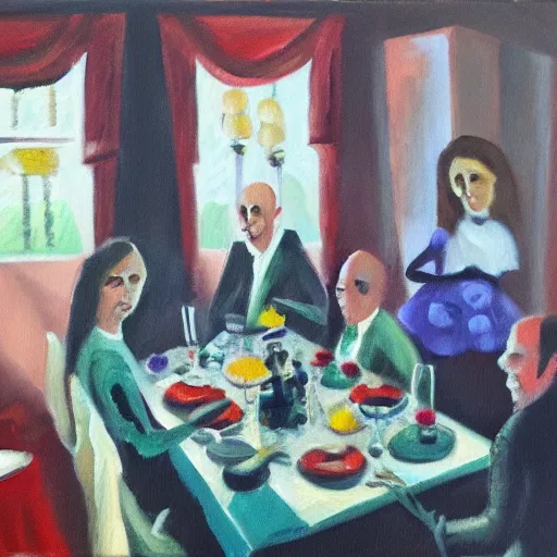 Image similar to Oil Painting of a Haunted Dinner Party