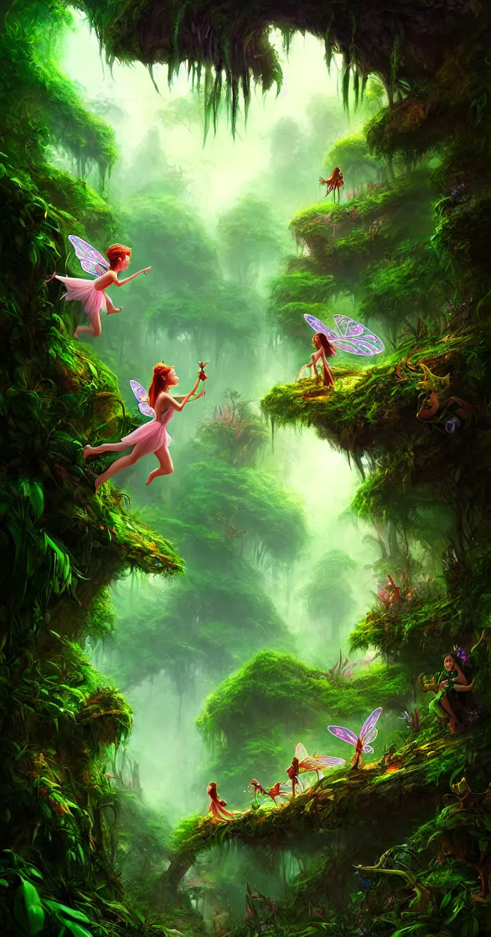 Prompt: fairy tell story of jungle, concept art, digital painting, cinematic lightening, wide angle shot, in the style of greg rutwoski, very hyper realistic, highly detailed, fantasy art station