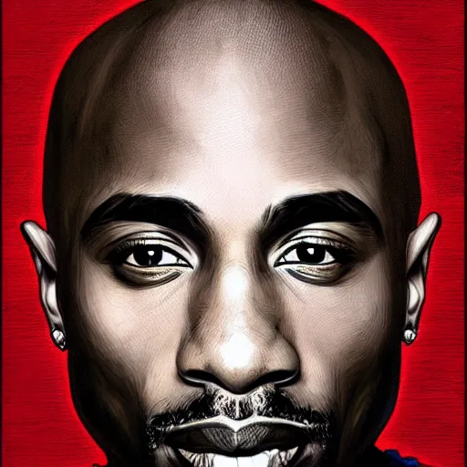 Image similar to artist sam spratt incredible illustration of a portrait of tupac shakur, high detail, artstation, bold colors,