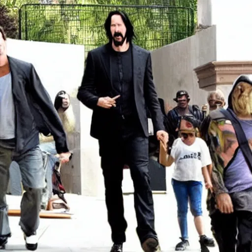 Prompt: Keanu Reeves gives commandments to the people