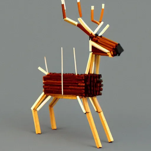 Prompt: detailed reindeer made from match sticks like lowpoly wooden machine, by theo jansen