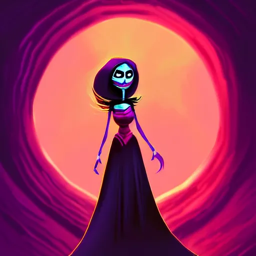 Prompt: curled perspective digital art of a dark hair woman wearing arab scarf by anton fadeev from nightmare before christmas