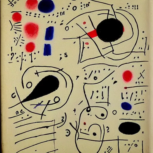 Prompt: joan miro's notebook doodles when he is bored in class