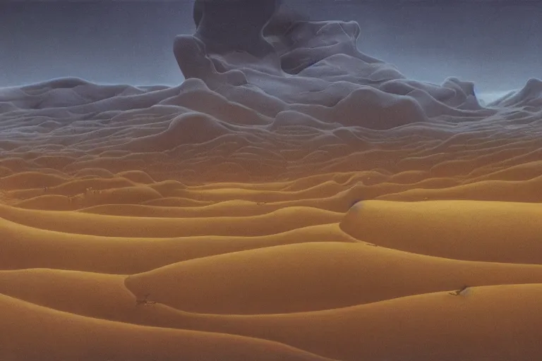 Prompt: The sandworms of Arrakis in an epic landscape, by Zdzisław Beksiński and HR Giger, 4K