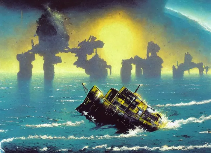 Prompt: the wreck of the hesperus, matte painting, chris foss