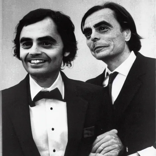 Prompt: felix rodriguez de la fuente and carl sagan, portrait, photo