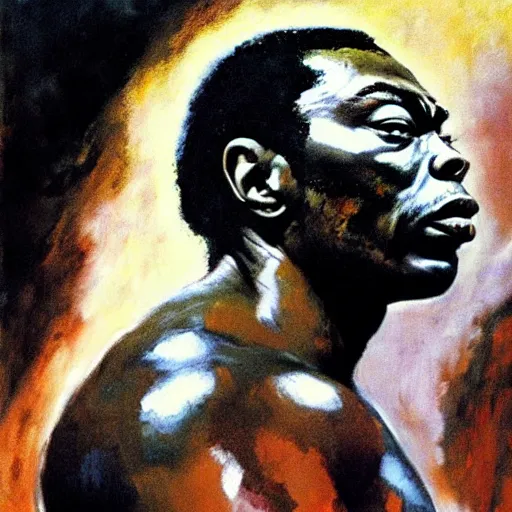 Prompt: portrait of fela kuti by frank frazetta, very detailed, 4 k