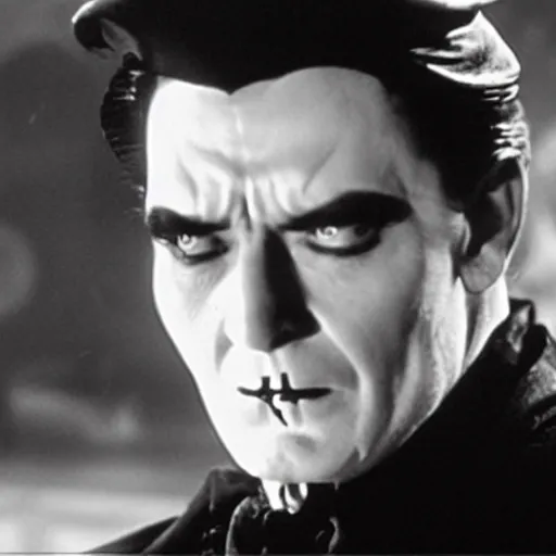 Prompt: charlie sheen as dracula in the 1 9 2 2 film, black and white
