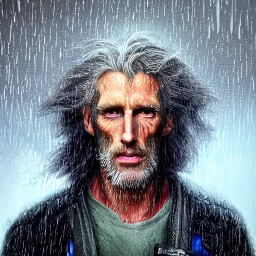 Image similar to john glover, cartoon portrait made out of rain, realistic, highly detailed, neon, rendered in octane, unreal engine, beautiful, trending on artstation, emotional