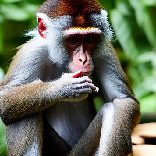 Image similar to a monkey priest smokes pot