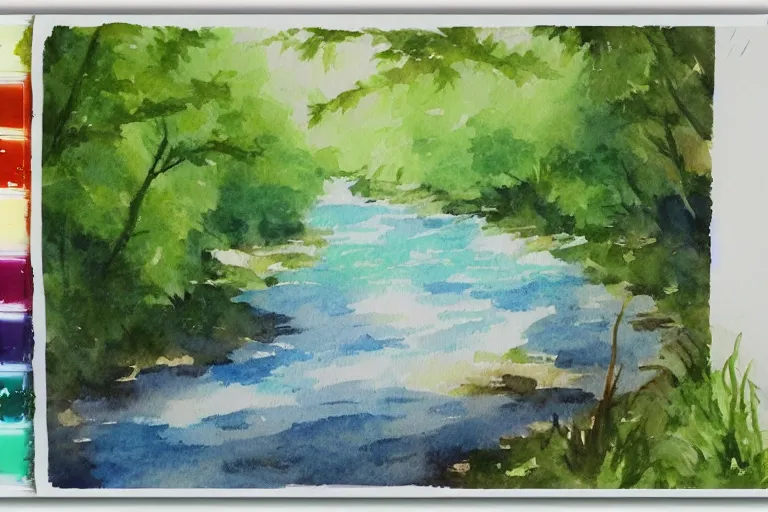 Image similar to river summer watercolor pen light color on artstation