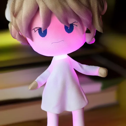 Image similar to cute fumo plush of a girl who is blessed with a magical aura, particle simulation, outline glow, vray