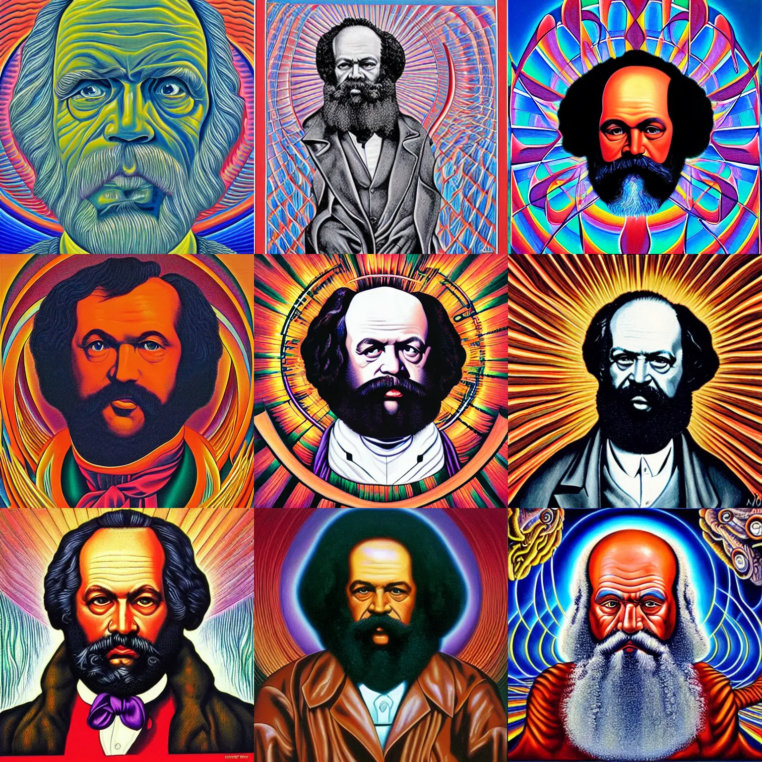 Prompt: karl Marx painting by alex grey like a tool album cover