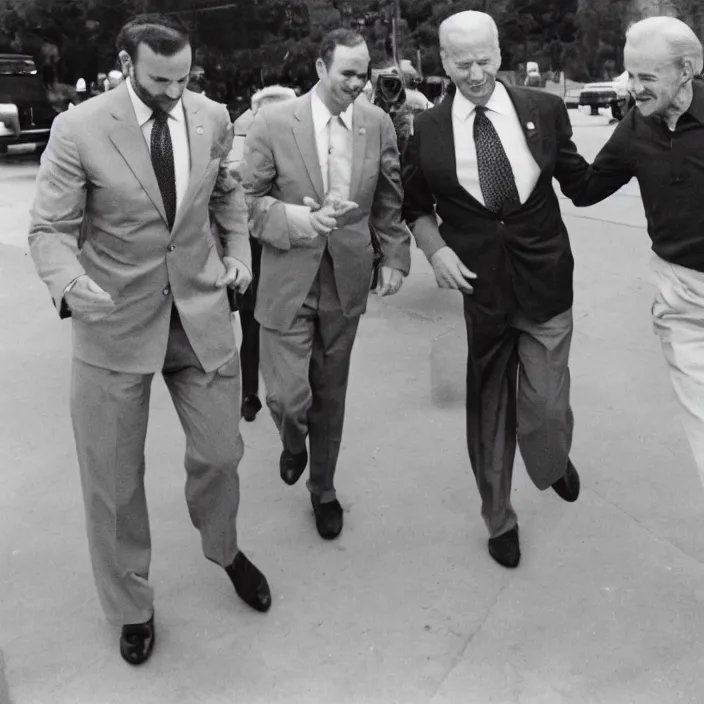 Image similar to Joe Biden walking with Lee Harvey Oswald as walmart