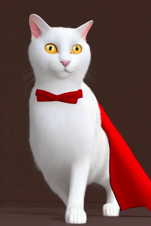 Image similar to a white cat with blue eyes wearing a red formal overcoat, hyperrealistic, concept art, octane render, unreal engine 5, realistic and defined face, profile picture, digital art, pixar and disney style, symmetrical, high quality, highly detailed, high coherence, path traced, house background, low contrast, beautiful, elegant clothes