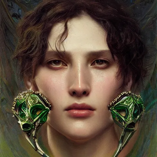 Image similar to epic masterpiece full body portrait a head with many screaming faces, beautiful faces and flawless skin, perfect hands, emeralds by Edgar Maxence and Ross Tran and Michael Whelan