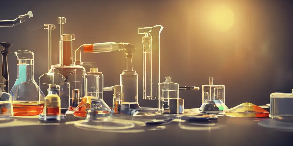 Image similar to instruments being used to mix chemicals, scientist, blender, 3d, apartment