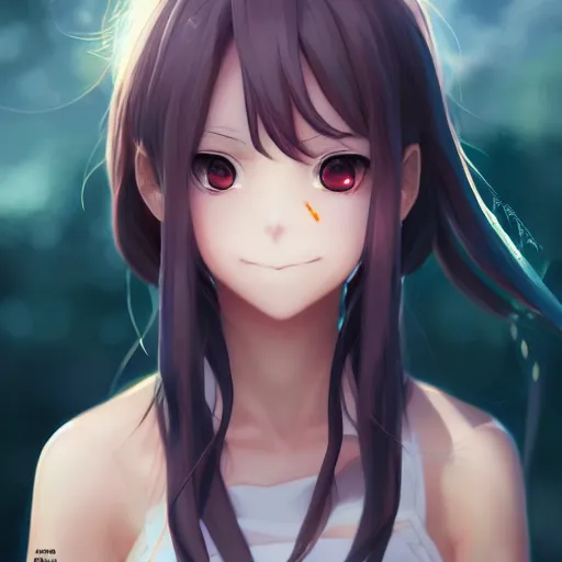 Image similar to anime portrait of an anime girl slightly smiling by Stanley Artgerm Lau, WLOP, Rossdraws, James Jean, Andrei Riabovitchev, Marc Simonetti, and Sakimichan, trending on artstation