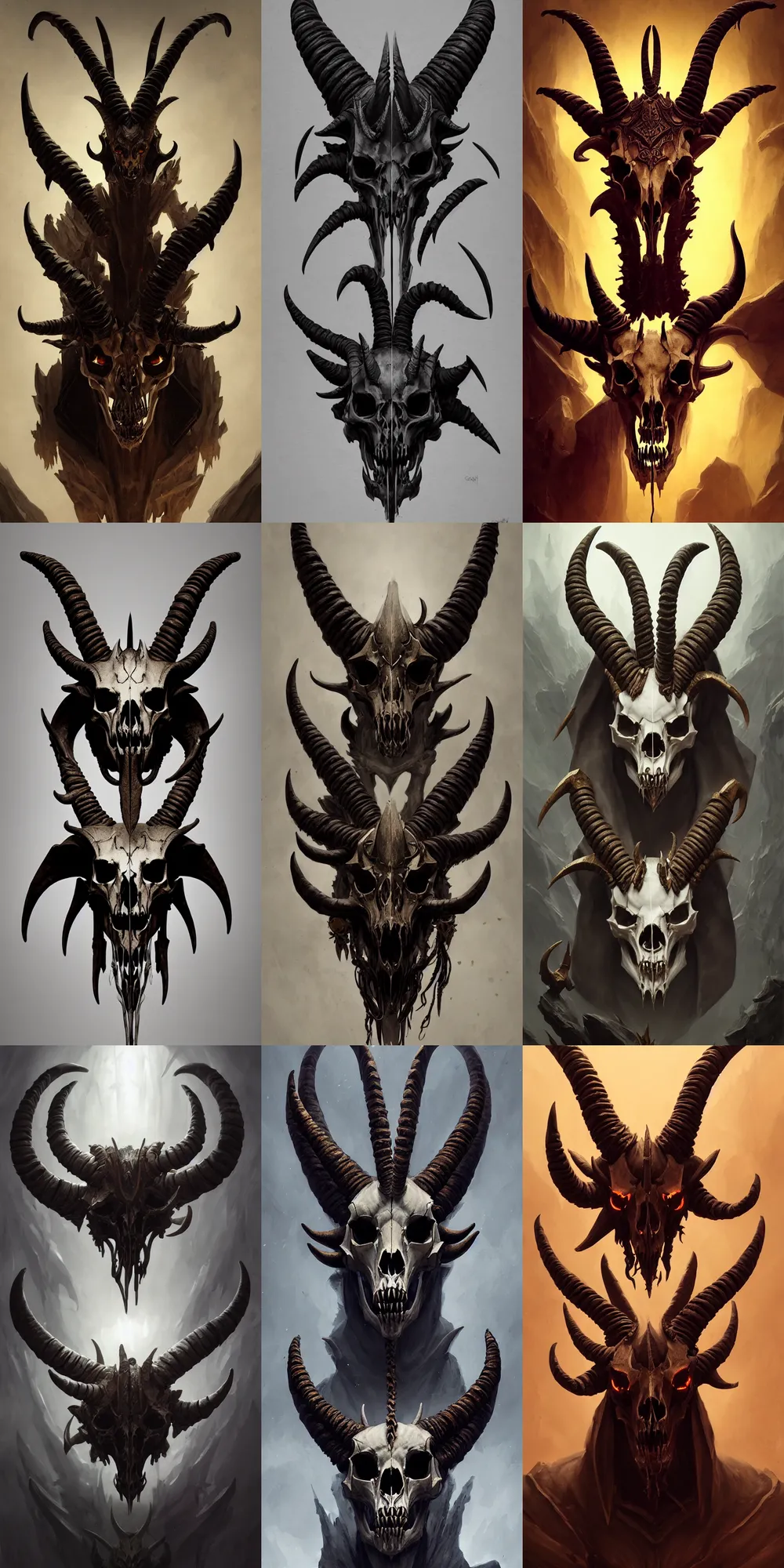 Prompt: a concept art of a demon goat skull head king, diablo, skeleton, anubis, bone, necromancer, 8 k, by greg rutkowski, sung choi, mitchell mohrhauser, maciej kuciara, johnson ting, maxim verehin, peter konig, fantasy art, artstation hd