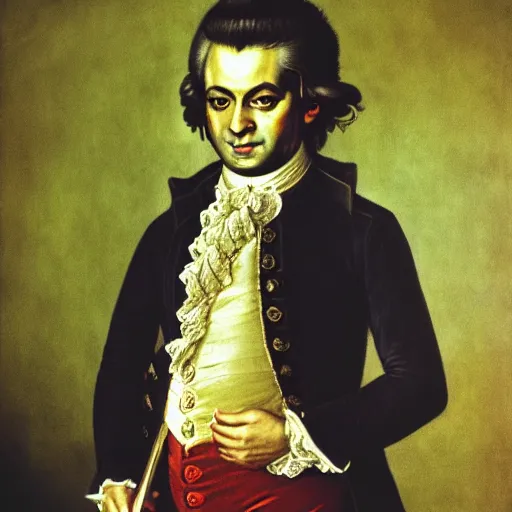 Prompt: award-winning picture of Mozart taken by Annie Leibovitz