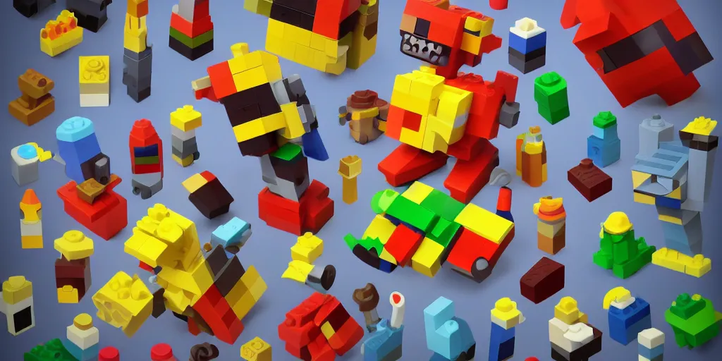 Image similar to tiny mixels creature made of one brick, big round cute eyes, quadrupedal, cute looking, blocky shape, kawaii, sharp focus, character, game concept art, blocky, lego mixels, flat toon style like katamari damacy inspired, pokemon inspired, promotional poster art, high quality voxel render