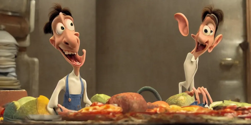 Image similar to a still from ratatouille with Adam driver