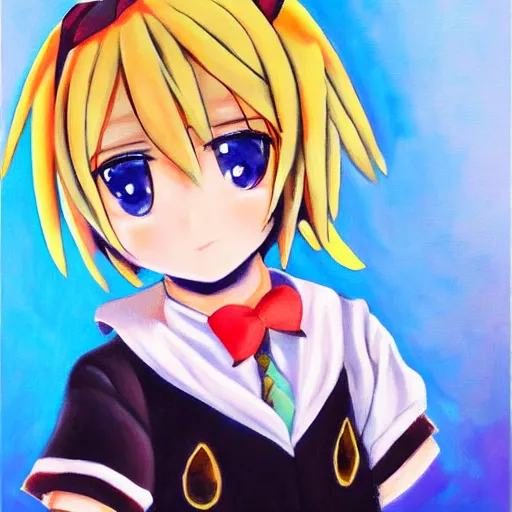 Prompt: oil painting of cute kagamine len, by ixima
