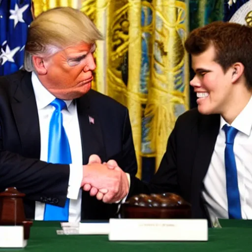 Image similar to donald trump and magnus carlsen shaking hands