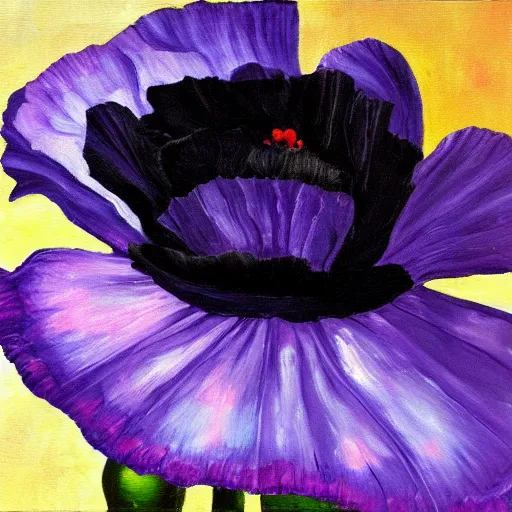 Prompt: black blue and purple papaver flower, oil painting