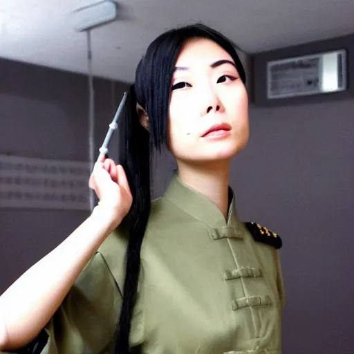 Image similar to Chinese woman, odango with ponytails, eyepatch, military uniform